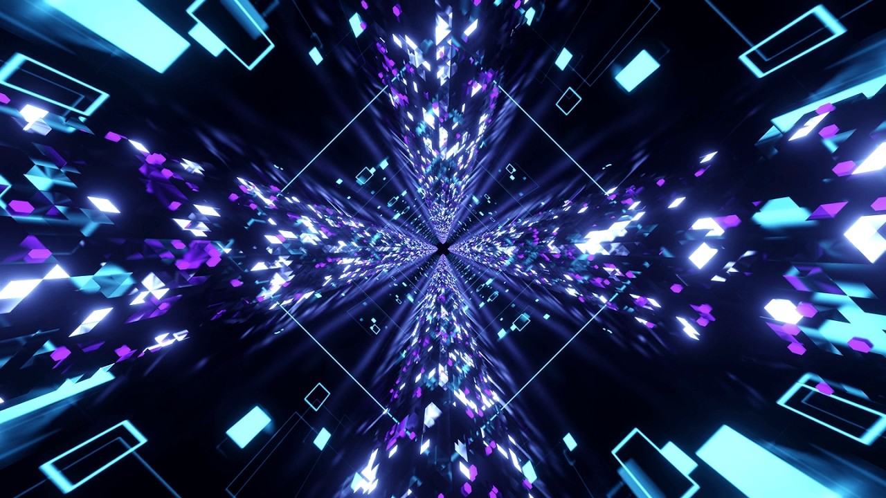 4K Abstract Fast Moving Neon Square Blue Lights Black Screen Relaxing  Background Video