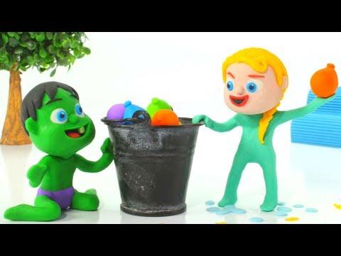 SUPERHERO BABIES PLAY WITH WATER BALLOONS ❤ Spiderman, Hulk & Frozen Elsa Play Doh Cartoons For Kids