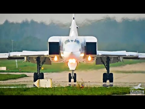 Tu-22M3 is so powerful. Takeoff. Afterburner with blue flame.