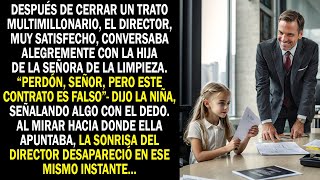 “Perdón, señor, pero este contrato es falso”- dijo la niña, señalando algo con el dedo. Al mirar...