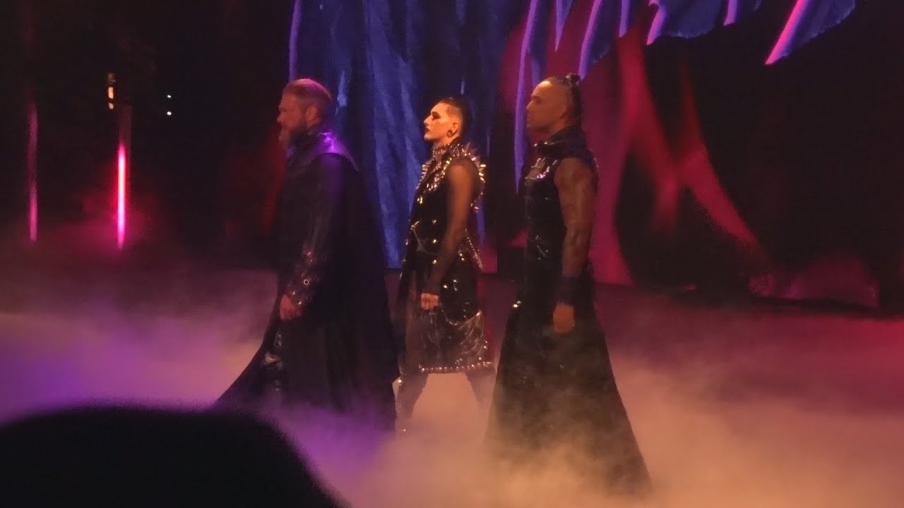 The Judgment Day (Edge, Rhea Ripley, Damian Priest) entrance @ Hell in a Cell Allstate Arena 6.5.22.
