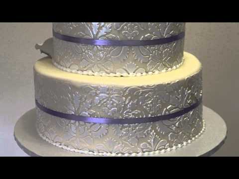 White on Ivory Damask with Lavender