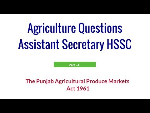 Agriculture Questions |  Assistant Secretary HSSC | Punjab Agricultural Produce Markets  Act 1961 Video