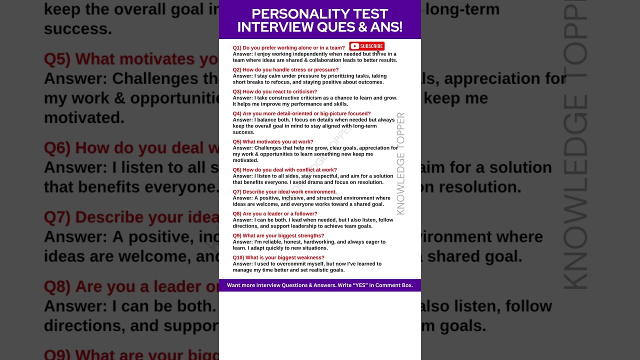 Personality Test Job Interview Questions and Answers