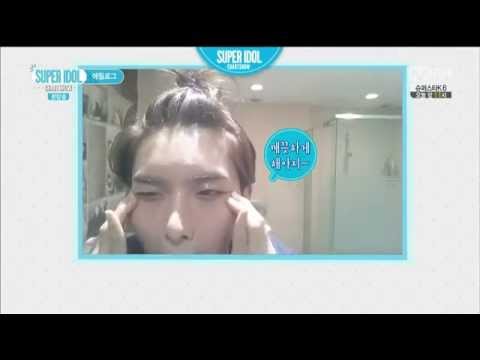 141114 sics punishment- Ryeowook removing his make up + skin care routine :)