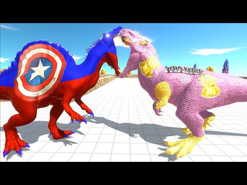 CAPTAIN AMERICA SPINOSAURUS vs THANOS T-REX DEATH RUN - Animal Revolt Battle Simulator
