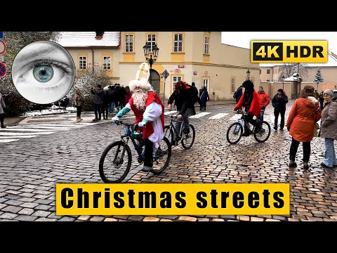 Prague in the snow! Christmas streets walking tour 🇨🇿 Czech Republic 4K HDR ASMR