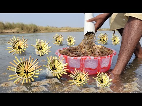 Unique shrimp fishing trap. Shrimp or prawn catching trap with plastic pipe. Best fishing technique.