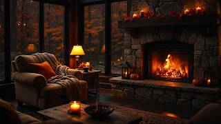 Cozy Autumn Living Room 🍂 Fireplace Ambience | Smooth Piano Jazz for Focus