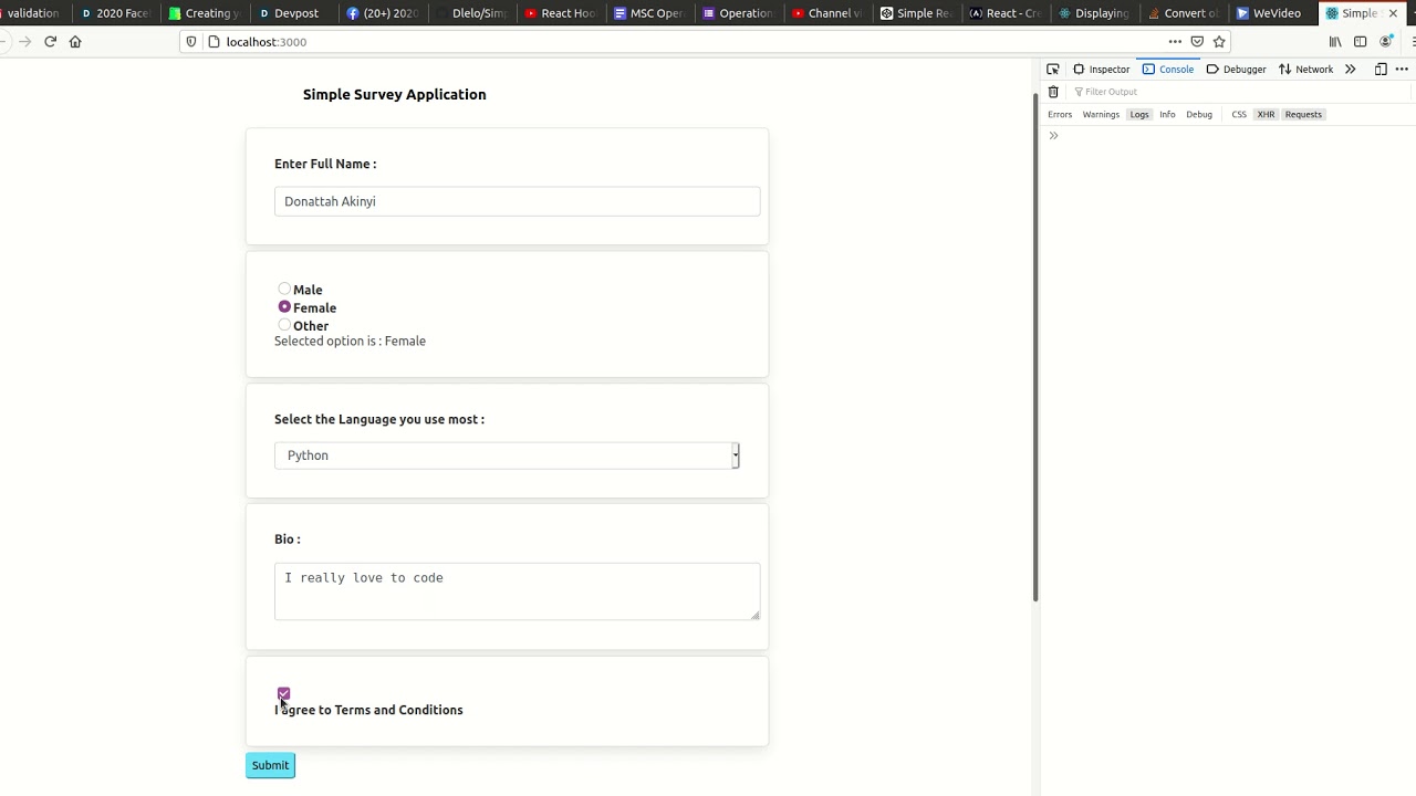 React controlled inputs - simple form with validation