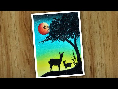 Drawing of nature with oil pastels, Easy Oil Pastel scenery drawing for Beginners
