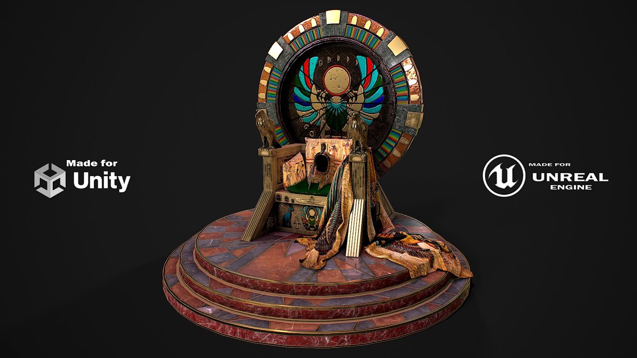 Egyptian throne with accessories 3D Model
