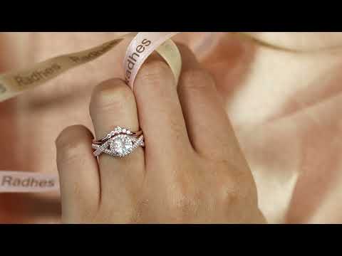 Art deco Vintage 6mm Round cut Moonstone Wedding Bridal Ring Set in Rose Gold