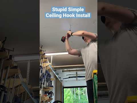 Install ceiling hooks super easy with this drill hack #shorts #diy #garage #organization