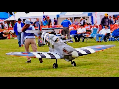 GIANT 1/3 SCALE RC GRACE SPITFIRE & MASSIVE BRONCO RICHARD RAWLE & STEVE HOLLAND LMA  COSFORD - 2016
