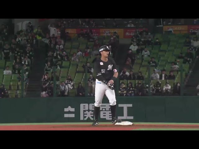 【3回表】痛烈な当たりは右中間へ!! マリーンズ・山口航輝 先制のタイムリー2ベース!! 2024年4月10日 埼玉西武ライオンズ 対 千葉ロッテマリーンズ