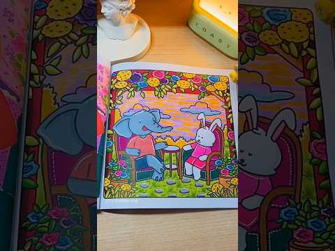 Available on Amazon 🛒 Elephant & bunny relax under a blooming spring arbor🍃#coloringbook #coloring