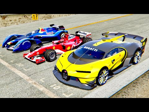 Ferrari F1 2004 vs Bugatti Vision GT engine Red Bull X2010 vs Red Bull X2010 - Old Spa