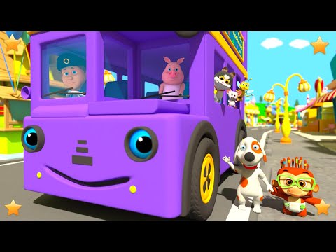 Purple Wheels On The Bus | Kindergarten Nursery Rhymes & Songs for Kids