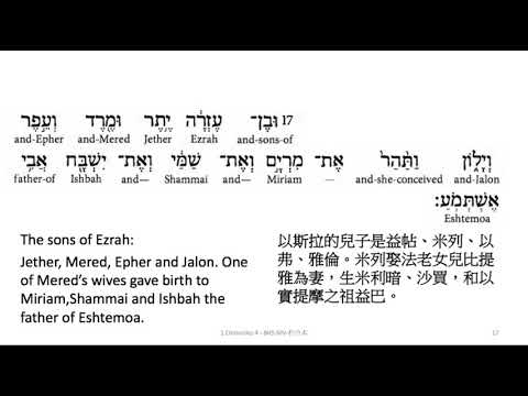 1 Chronicles 4: Hebrew interlinear audio Bible 希伯來文聖經:歷代志上第四章