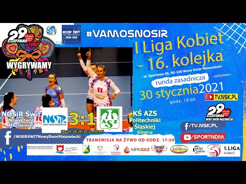 tv.nsk.pl 2021-01-30 NOSiR Świt Nowy Dwór Maz. - KŚ AZS Politechniki Śląskiej Gliwice 3:1 - live