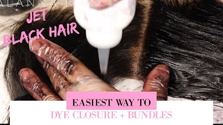 HOW TO DYE YOUR HAIR BLACK (BUNDLES + FRONTAL) | EASIEST HAIR DYING HACK