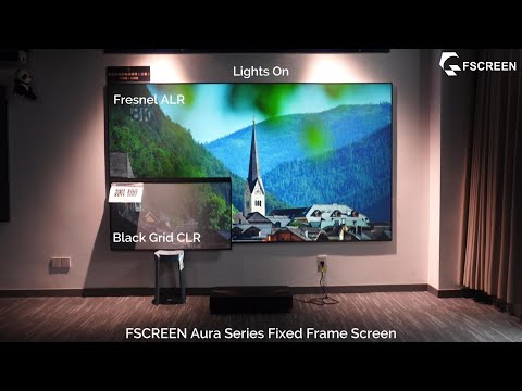 【FSCREEN】120 Inch Fresnel Aura Series ALR Fixed Frame Projection Screen and Black Grid CLR Comprison