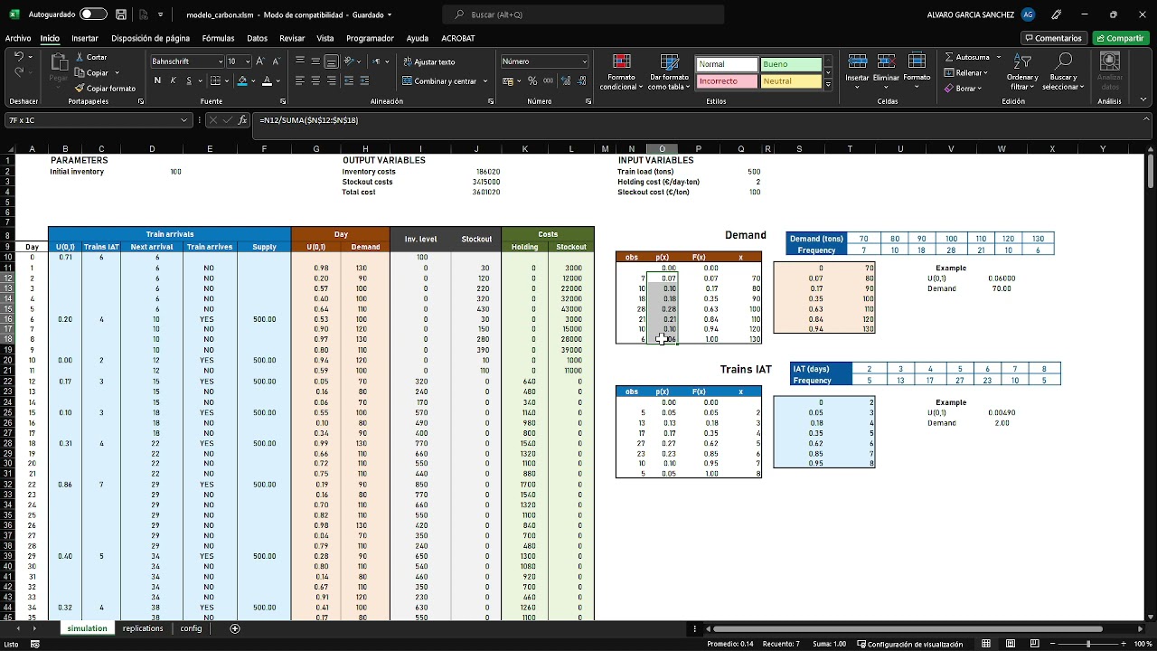 Excel-based simulation for a coal depot 02. Generating data