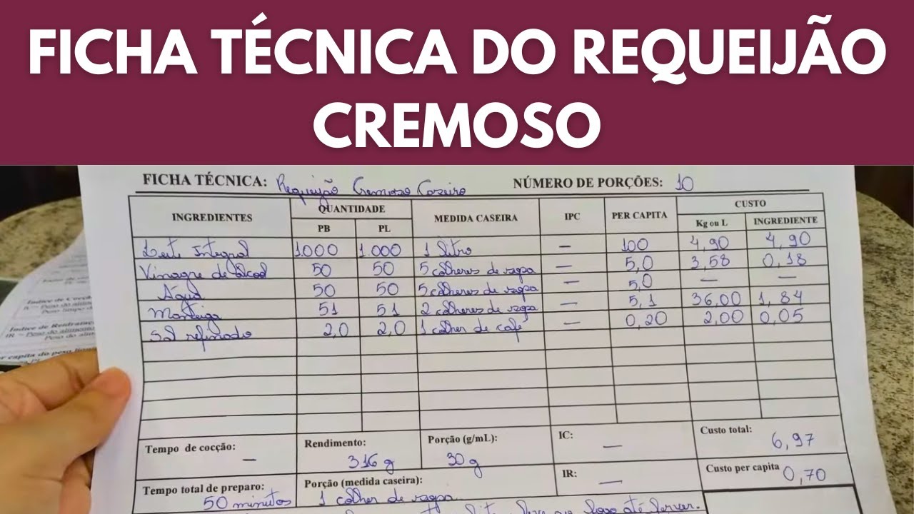 FICHA TÉCNICA DE PREPARO DO REQUEIJÃO CREMOSO ! COMO FAZER FICHA TÉCNICA DE PREPARO