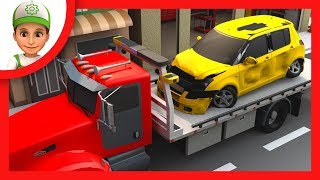 Kids story in which Hady Andy helps the boy.  Cartoon with police car and an ambulance car