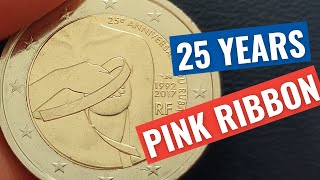 France 2017, 25th anniversary of the pink ribbon, Rare commemorative 2 euro coin