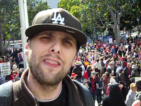 Jus Rhyme performs live at Madison, Wisconsin solidarity rally at Los Angeles City Hall 2/26/11