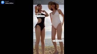 《エロTikTok》美女二人のハイレグ水着