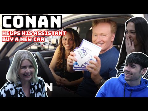 BRITISH FAMILY REACTS | Conan Helps His Assistant Buy A New Car!