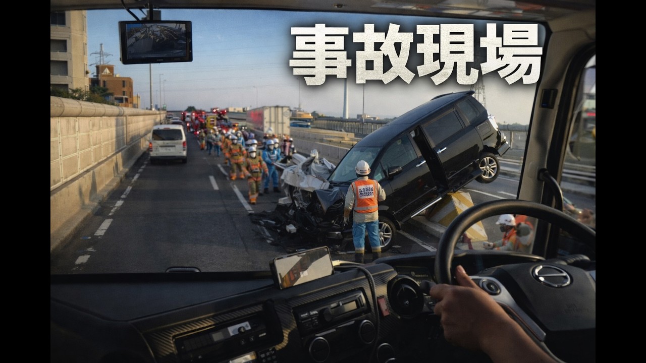 一瞬の油断でこうなる事故現場通過 大型トラック目線