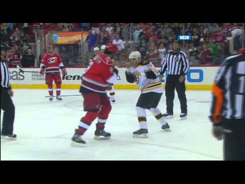 Kevin Westgarth vs Shawn Thorton fight April 13 2013 Boston Bruins vs Carolina Hurricanes NHL Hockey