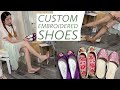 Traditional Chinese Embroidered Shoes Try On Haul Flats Shoeplay Dangle Pantyhose Legs Feet Toes