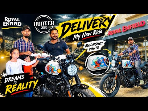 FINALLY 🤩 TAKING DELIVERY OF ROYAL ENFIELD HUNTER 350 MOONSHOT WHITE COLOUR 