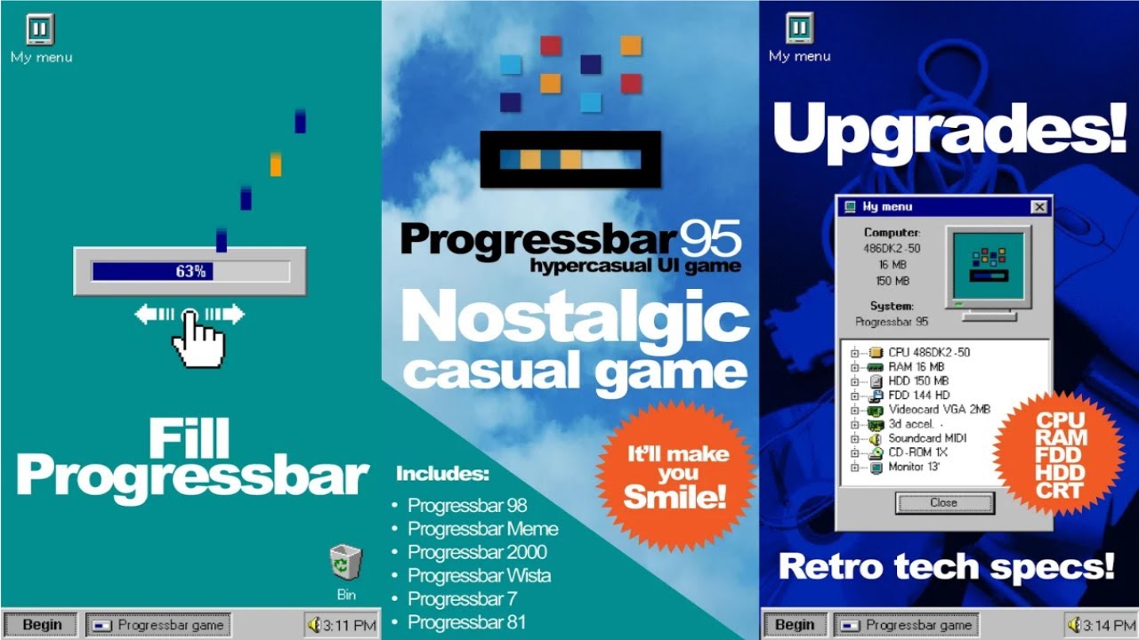 Progressbar95 - easy, nostalgic hyper-casual game Android Gameplay