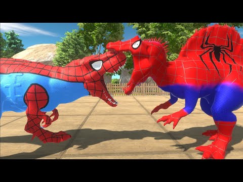 SPIDER-MAN SPINOSAURUS vs SPIDER-MAN T-REX DEATH RUN - Animal Revolt Battle Simulator