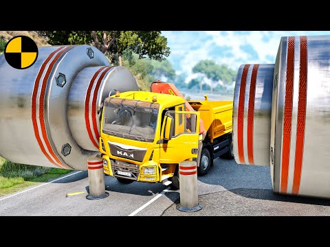 Cars vs Bollards & Hydraulic Press 😱 BeamNG.Drive