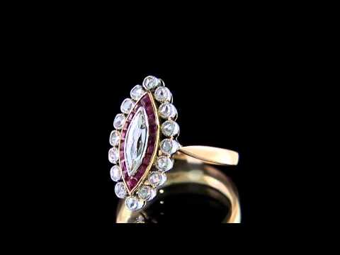 RR009 Antique Marquise Diamond and Ruby Engagement Ring from Corr's Jewellers Dublin