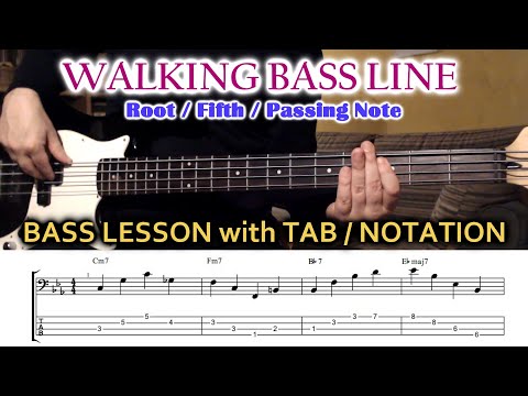 BASS LESSON - Easy Walking Bass Line with TAB - Beginner Jazz Bass Line Tutorial
