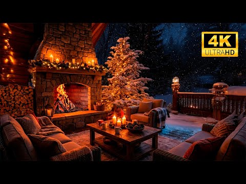 ❄️ Cozy Winter Night 🔥 Porch Fireplace Fire Sounds (12 Hours)
