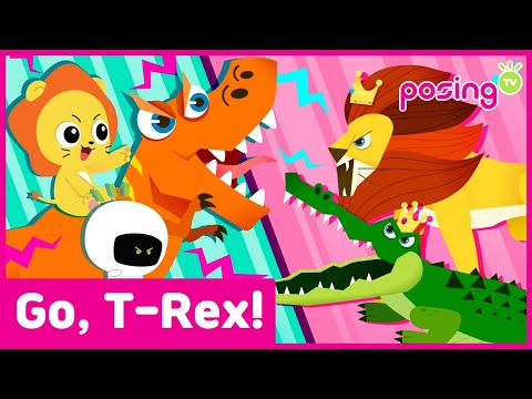 💥 Who is the king of the animals? : T-rex vs Lion, Crocodile | Animal Song | Dino Battle | posingTV