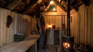 Fixing a Forgotten Log Cabin by the River | Cozy Solo Night, Rain &amp; Fire ASMR