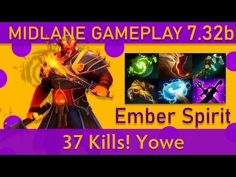 💥37 Kills! Yowe Ember Spirit Mid Gameplay - Top MMR Dota 2
