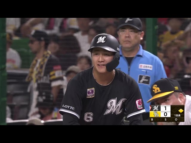 【1回表】鮮やかな先制劇!! マリーンズ・西川史礁 センター前にタイムリーヒット!! 2025年8月16日 福岡ソフトバンクホークス 対 千葉ロッテマリーンズ