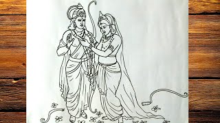 Ram sita outline drawing|| sita ki drawing