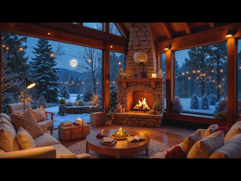 Cozy Winter Atmosphere ❄ Warm Fireplace with Soothing Piano Music 🎶 Snowy Winter Atmosphere ☃
